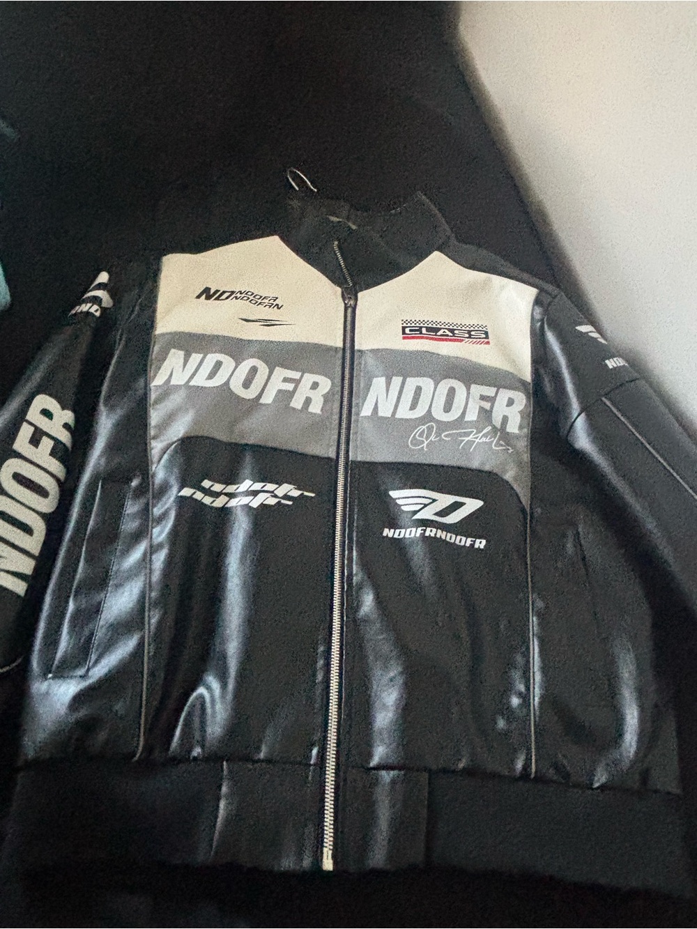 Noofrnoofr Black and White Racing-Style Men's Jacket
